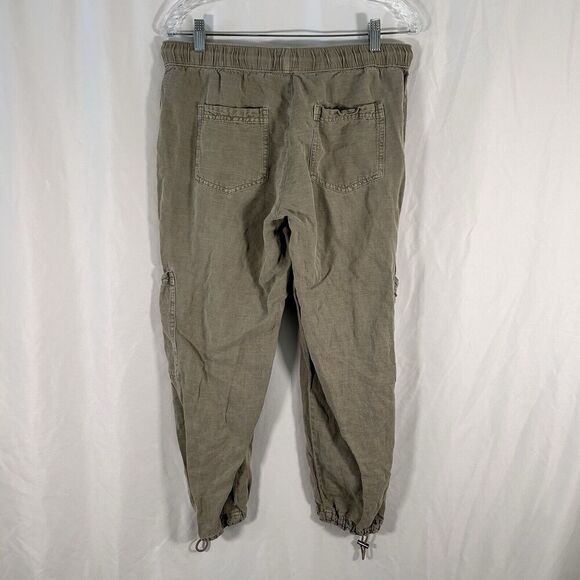 NWOT Nichole Miller Cargo Joggers Women's Medium Light Green Linen Bl Drawstring - Picture 7 of 12
